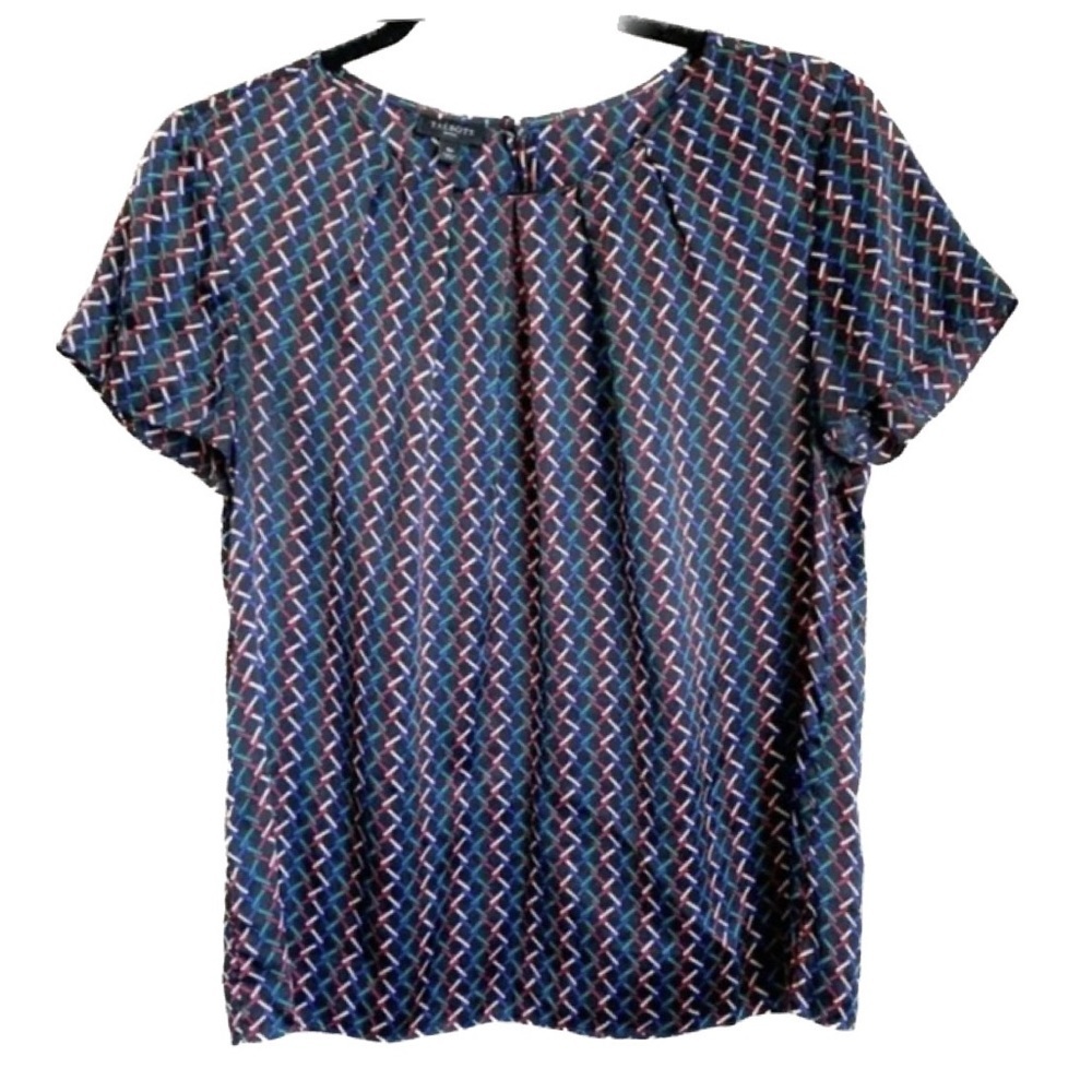 Talbots Navy Geometric Short-Sleeve Blouse